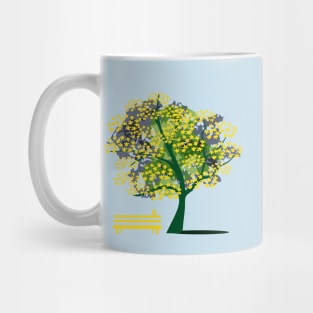 Spring Flowering Tree Park Bench Bird Mug